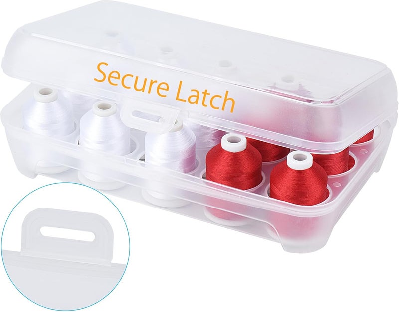 simthread Machine Embroidery Thread 1000M White 001 + Red 800, with Storage Box Polyester 15 Spools Set for Embroidery Quilting Machine - Image 2